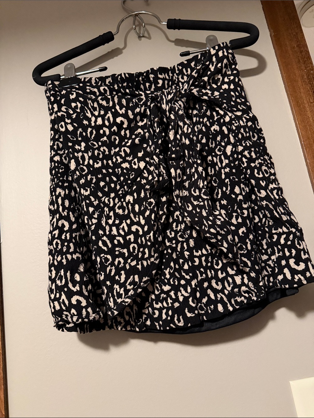 Blu Pepper Black and Cream Printed Tie-Front Mini Skirt